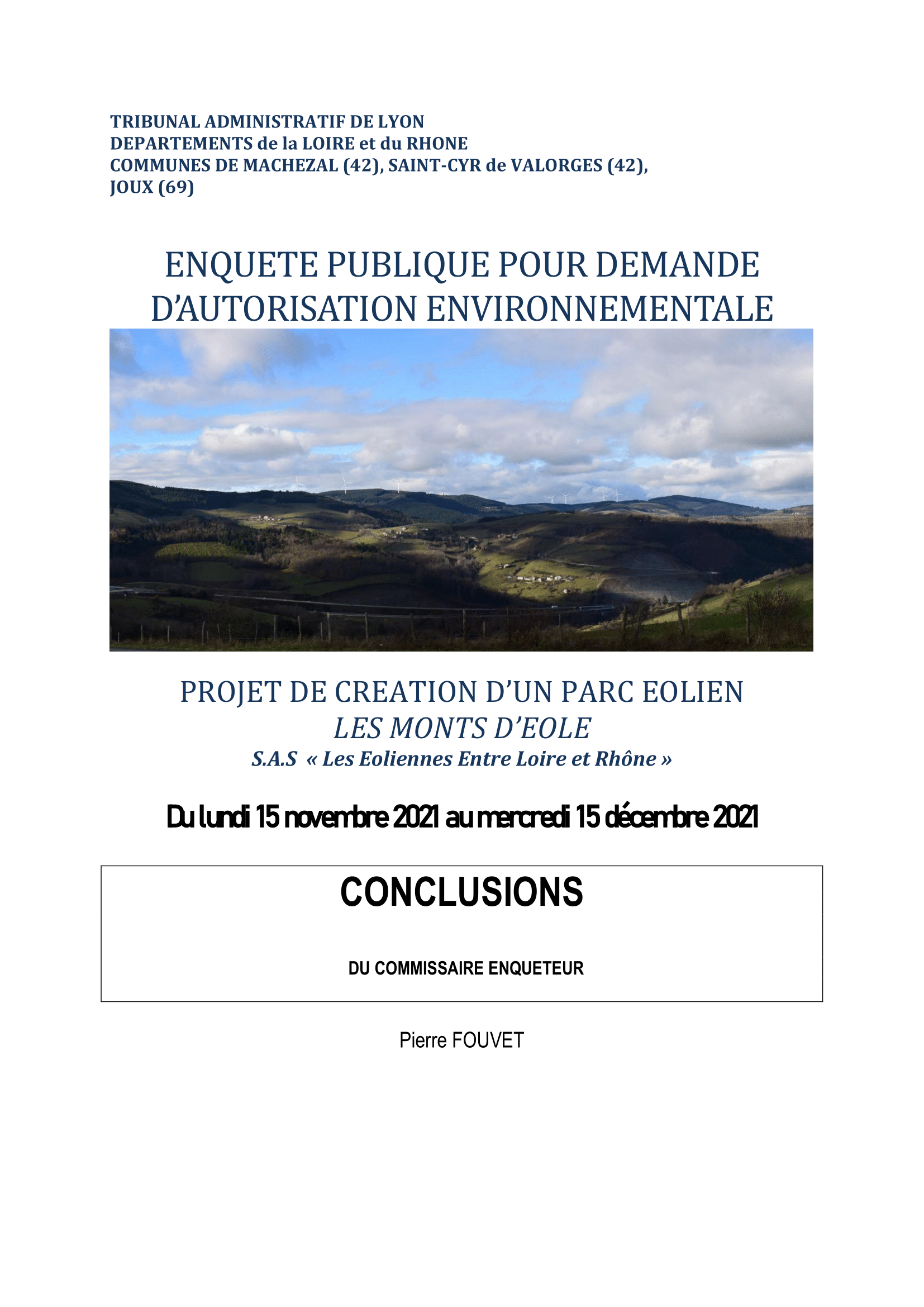  Conclusions Projet éolien Monts dEole 1
