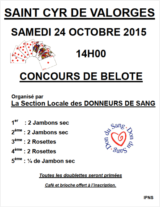 affiche concours de Belote donneurs de sang 2015